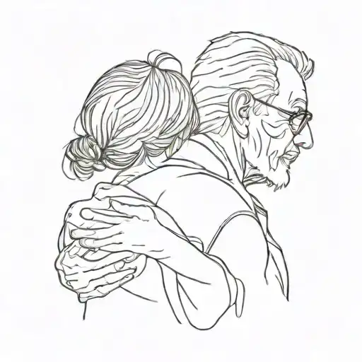 silhouette of a deceased grandfather with his granddaughter from behind tattoo design idea