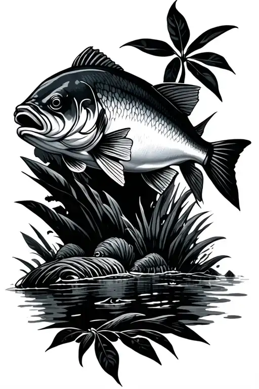 barramundi in rainforest creek running through australian tattoo design idea