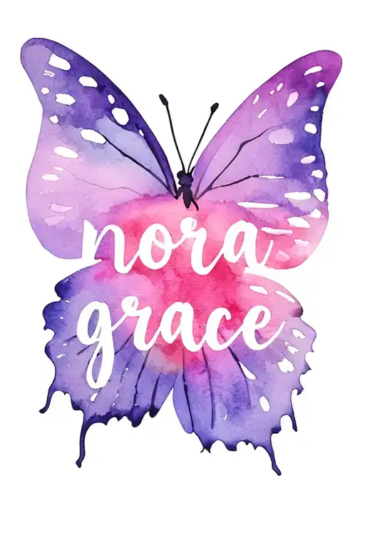 "nora grace" butterfly with name intertwined tattoo design idea