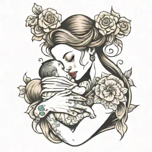 A mother holding a child tattoo design idea