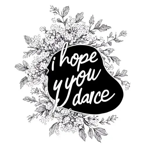 " i hope you dance" curved loose script text with baby's breath flowers curved on the upper right side of my right knee tattoo design idea