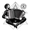 Accordion player surrounded by masonic symbols tattoo design idea