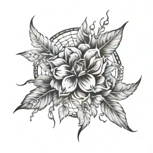 dreamcatcher roses mayflowers hibiscus phoenix rising from the ashes tattoo design idea