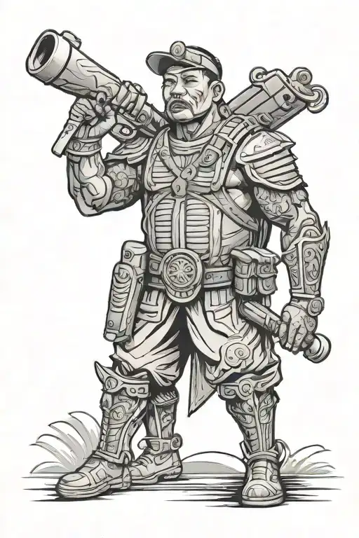 filipino katipunan standing guard protecting a microphone tattoo design idea