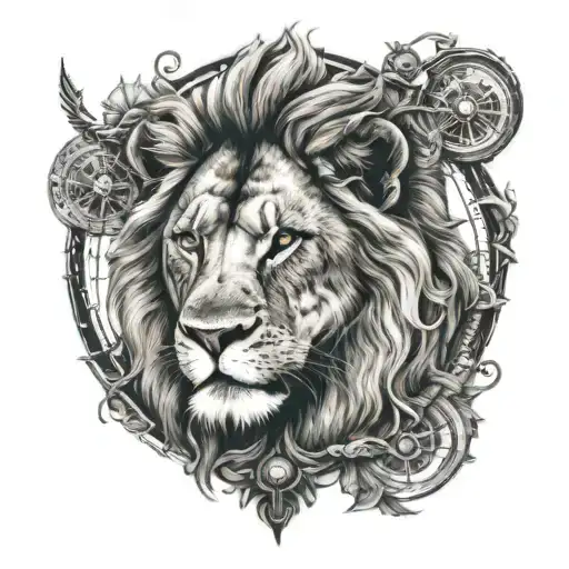 lion compass tattoo design idea