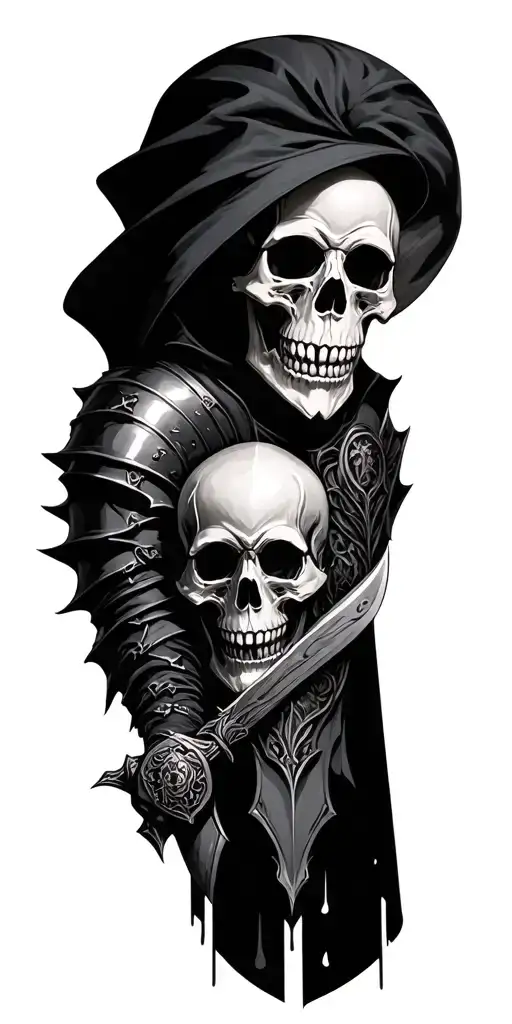 skull and knight holding tattoo design idea