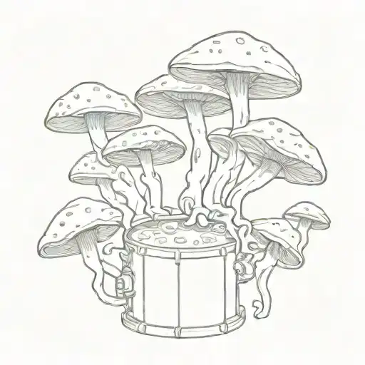 drum growing mushroom tattoo design idea