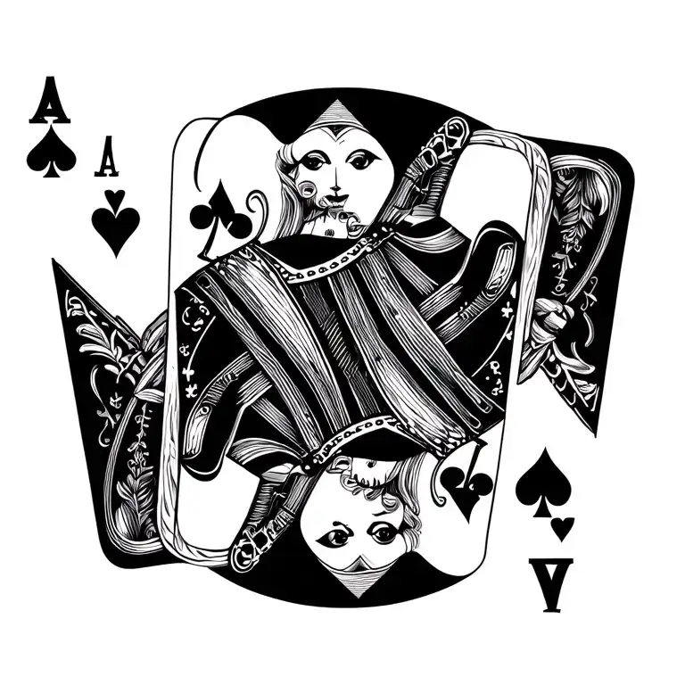 ace, king, queen and 3 jack of spade card tattoo design idea