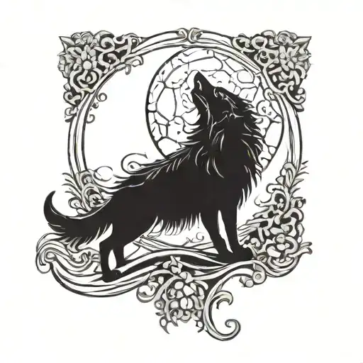 the morrigan wolf howling at the moon tattoo design idea