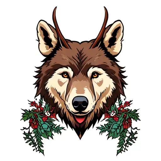bear head, stag head, wolf head, forrest tattoo design idea