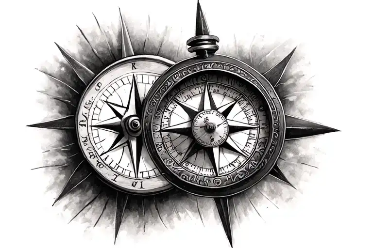 compass and clock tattoo design idea