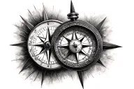 compass and clock tattoo design idea