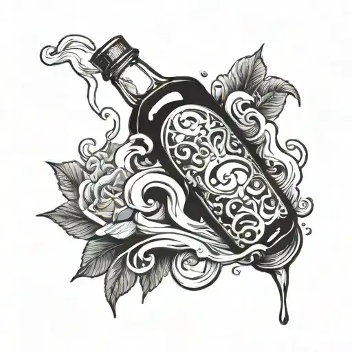body being poured out of a bottle of alcohol spilled tattoo design idea