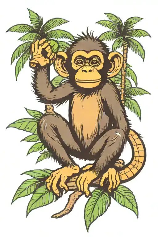 coconut tree monkey tattoo design idea