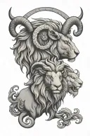 ram head and lion head surrounded tattoo design idea