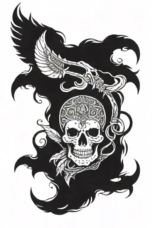 indian skull sickle death dog Venezuela filled tattoo design idea