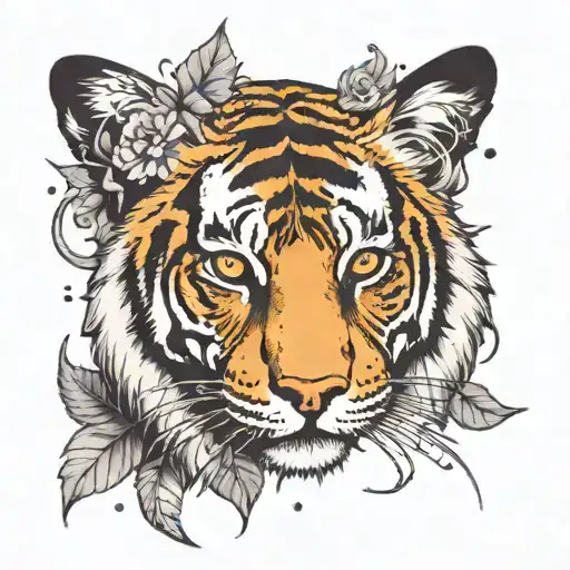 tiger face with fairy wings coming out of head surrounded tattoo design idea