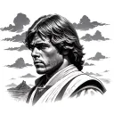 Luke skywalker looking into sunset sky tattoo design idea