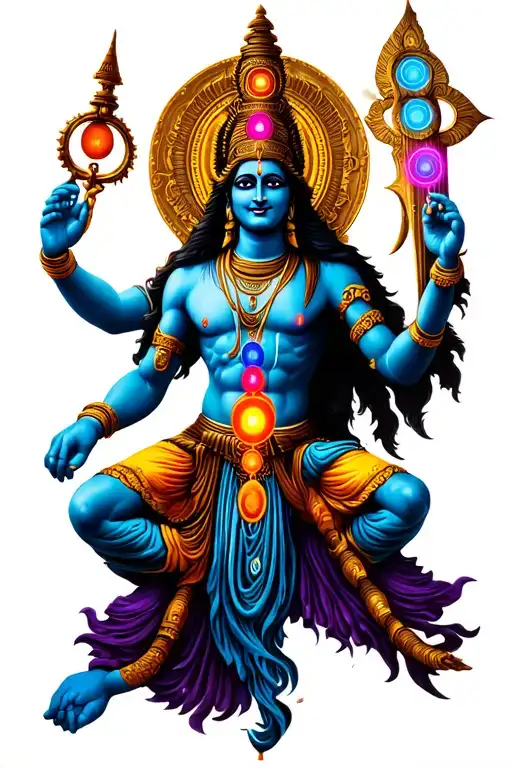 shiva trishul with 7 chakras intertwined with elements tattoo design idea