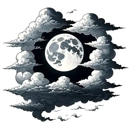 full moon and clouds floating gracefully tattoo design idea