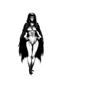 The Morrigan Goddess of Death, with a large crow behind her. Beautiful but terrifying. Wearing a dress with a cloak.  tattoo design idea