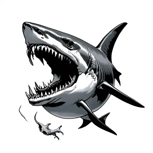 A mako shark with a skull in its mouth.  tattoo design idea