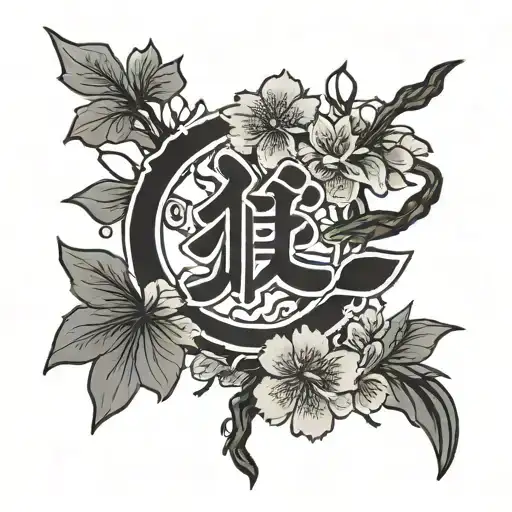 make a jappanses kanji courage symbol in simplistic black sybol just the symbol tattoo with small cherry blossom accents tattoo design idea