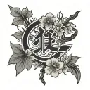 make a jappanses kanji courage symbol in simplistic black sybol just the symbol tattoo with small cherry blossom accents tattoo design idea