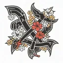 make a jappanses kanji courage symbol in simplistic black sybol just the symbol tattoo with small cherry blossom accents tattoo design idea
