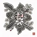 make a jappanses kanji courage symbol in simplistic black sybol just the symbol tattoo with small cherry blossom accents tattoo design idea