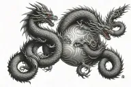 two japaneese dragons one evil, second kind between them sphere tattoo design idea