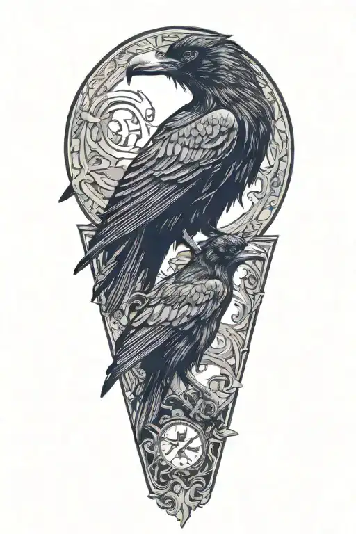 Morrigan with crow perched tattoo design idea