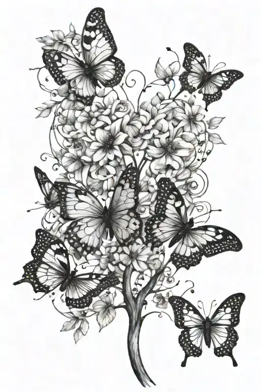 butterfly with 444 or 222 as the body with tree of life wrapping around eternal sunshine with 2-3 other butterflies tattoo design idea