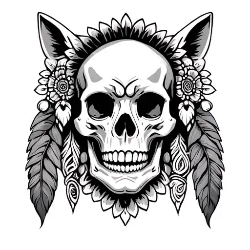 skulls, Indian, animals tattoo design idea