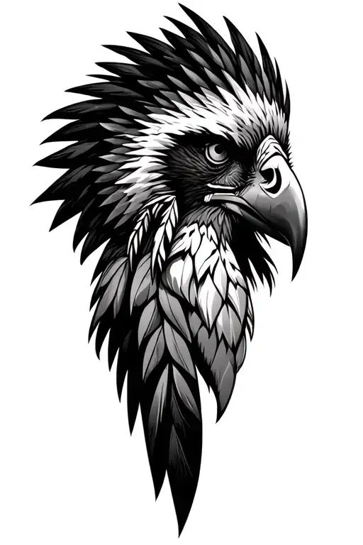 Indian head with eagle perched tattoo design idea