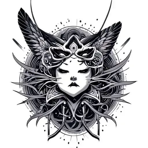 something psychedelic, japanese cyber , 2000's tattoo design idea