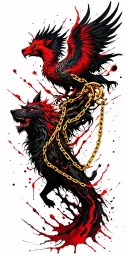 Fenrir breaking gold chains, linked into a poisoned tree and a Medusa and phoenix  tattoo design idea