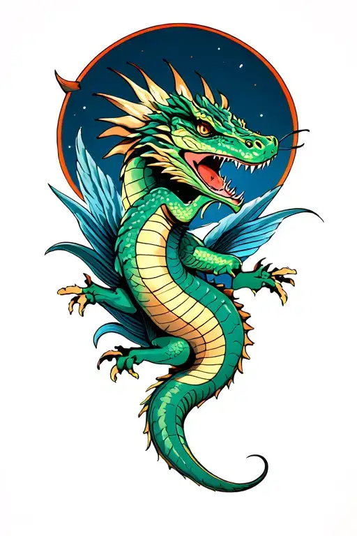 chinese water dragon in the shape of an F 16 Fighting Falcon tattoo design idea