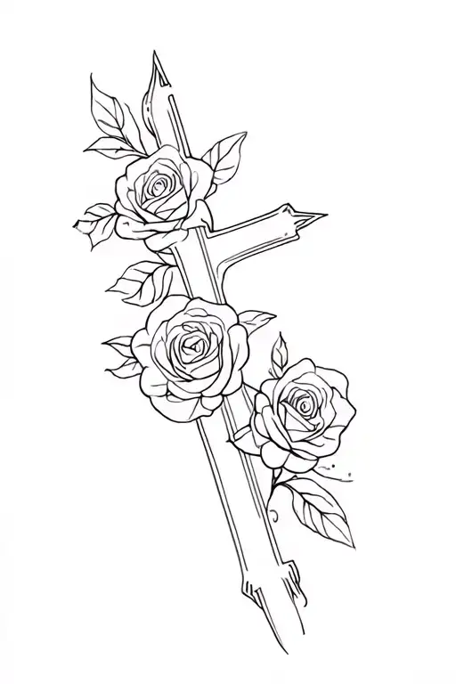 cross outlined in roses tattoo design idea