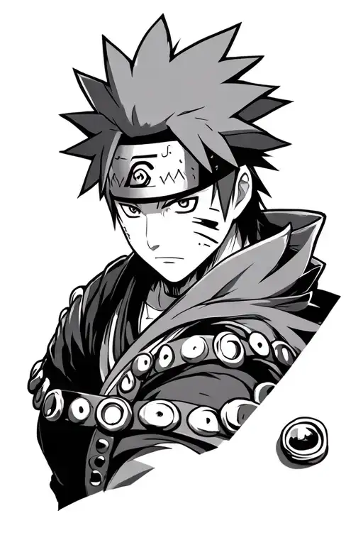 cuff featuring hiruzen sarutobi in hokage costume with grommets around him tattoo design idea