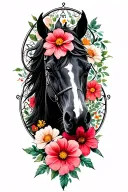war horse and flowers tattoo design idea