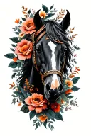 war horse and flowers tattoo design idea