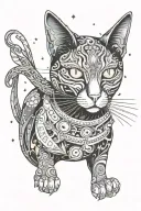 black cat trippy galactic witch craft tattoo design idea