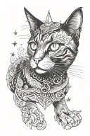 black cat trippy galactic witch craft tattoo design idea