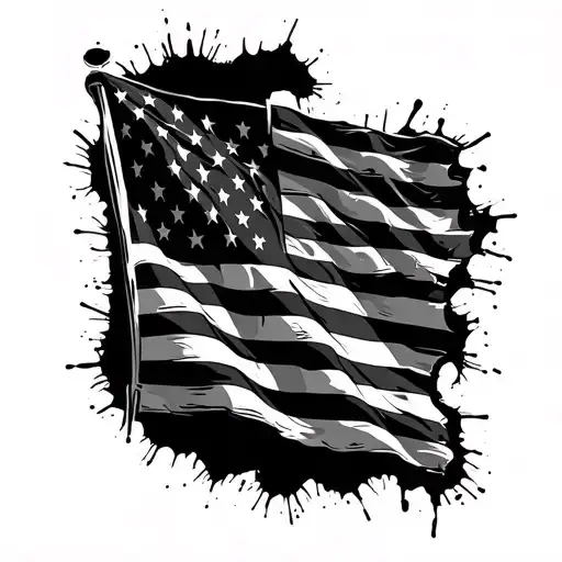 tattered american flag with bullet holes tattoo design idea
