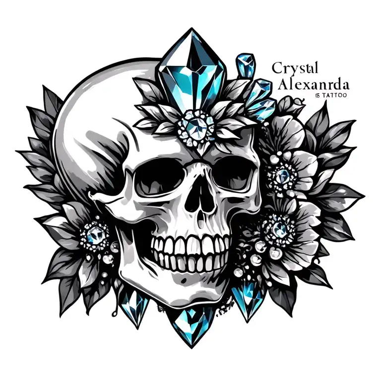 "Crystal Alexandra" skull and crystals tattoo design idea