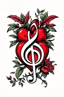 treble clef symbol, heart intertwined, AB initials inside tattoo design idea