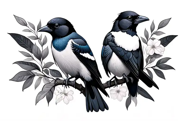 2 magpies tattoo design idea