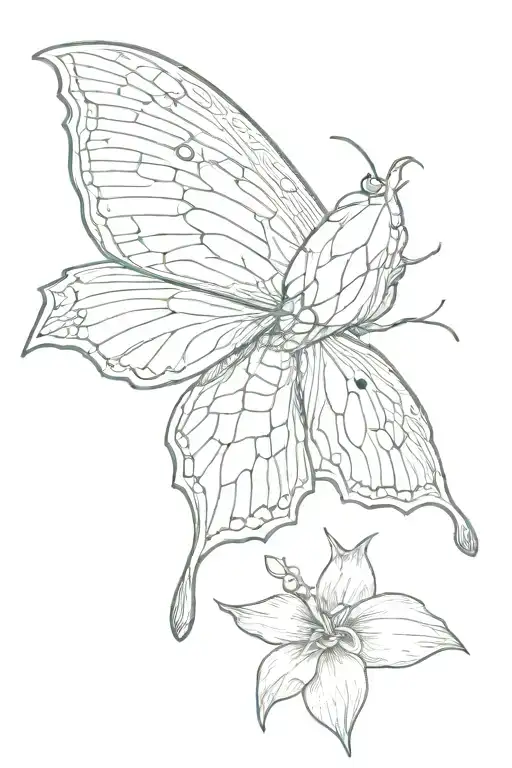 Luna moth with lady night orchid as bottom left wing tattoo design idea