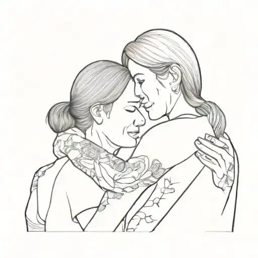 daughter and mother embracing her tattoo design idea